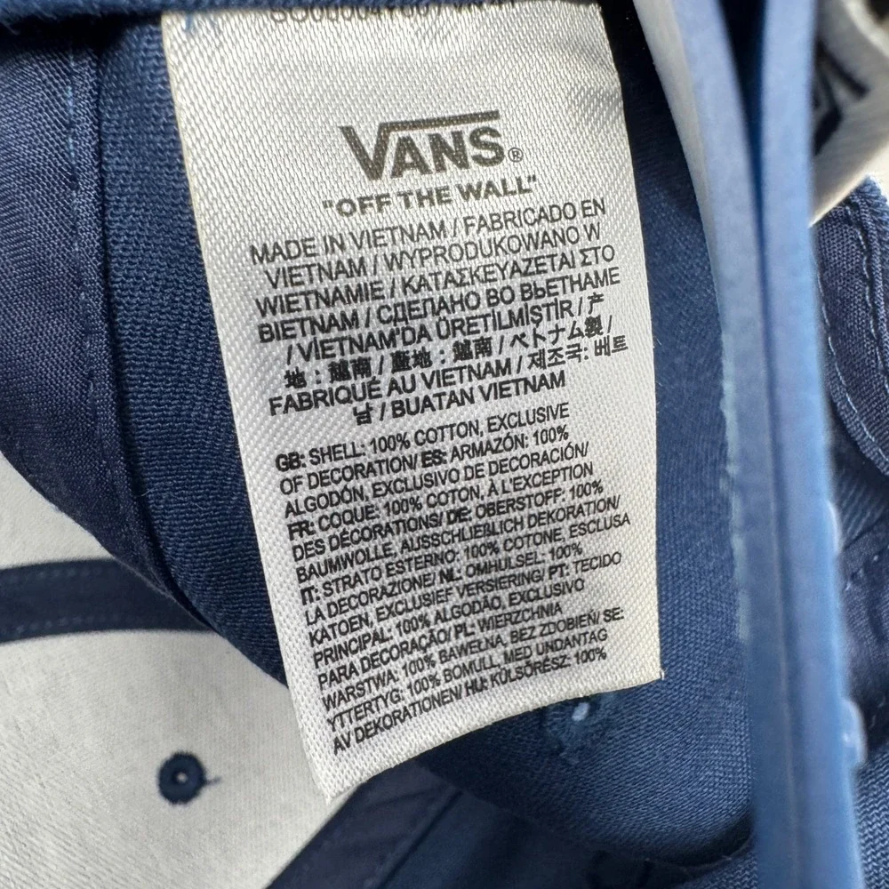 Vans Off The Wall Mens Navy Blue Snapback Hat Embroidered Logo One Size